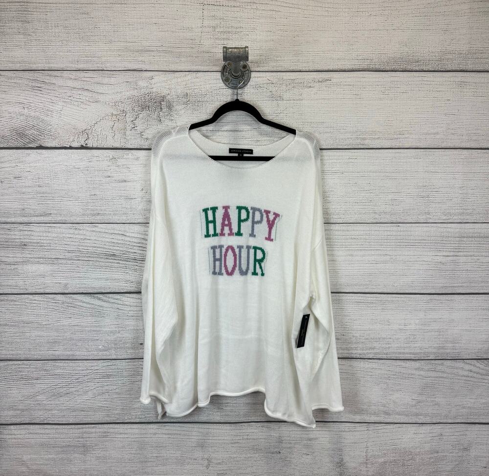 Adrienne Vittadini Plus Size White Knit Rolled Hem Happy Hour Sweater Size 3X